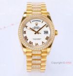  Swiss Copy Rolex Day Date Watch 36 Yellow Gold Center Diamond Strap